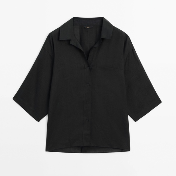 Massimo Dutti - Rami Blend Short Sleeve Shirt - Black - M - Picture 1 of 12
